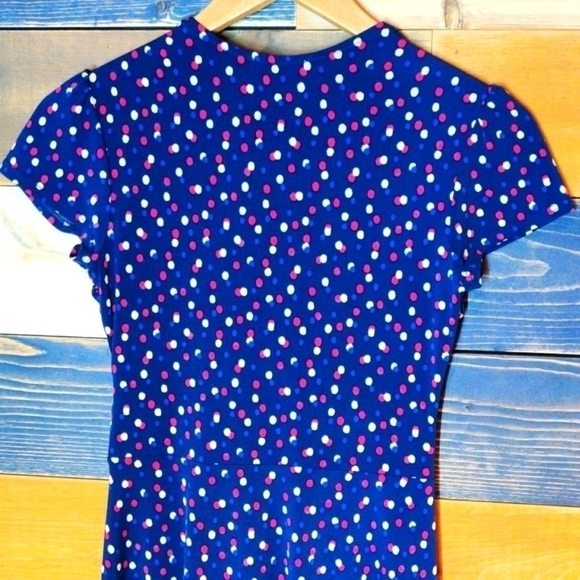 Leota Blue Dot Wrap Dress Petite Small - Picture 8 of 8